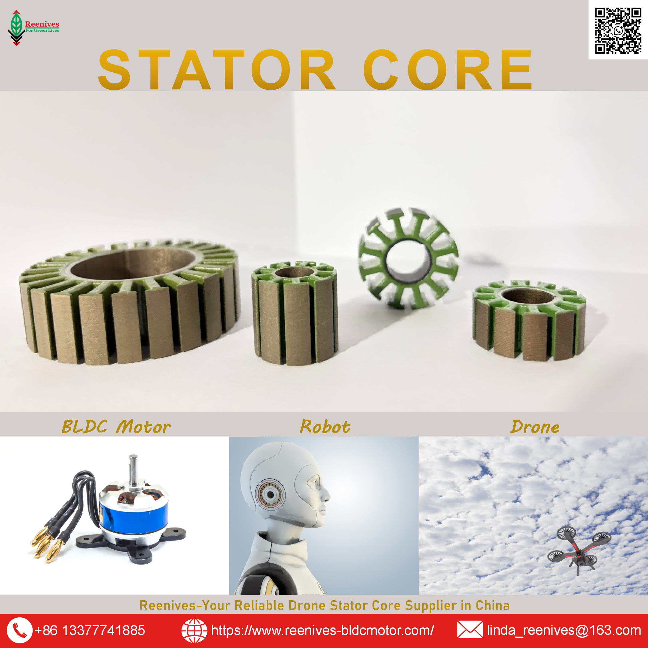 High-torque BLDC drone motor for UAV & FPV. Low vibration, high efficiency. Premium stator cores by Reenives China.